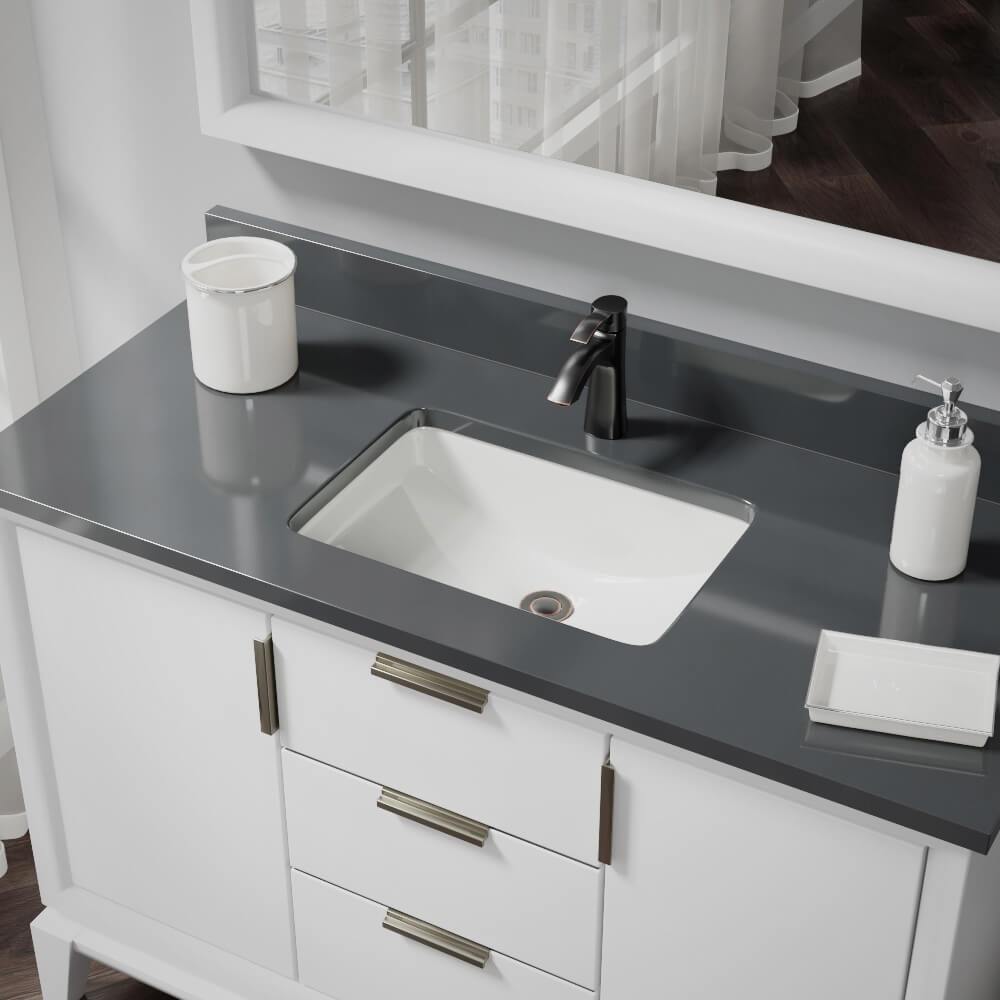 Rene 21" Rectangle Porcelain Bathroom Sink, Biscuit, R2-1002-B-PUD-ABR - The Sink Boutique