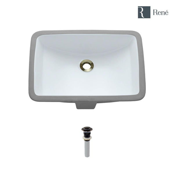 Rene 21" Rectangle Porcelain Bathroom Sink, White, R2-1002-W-PUD-ABR