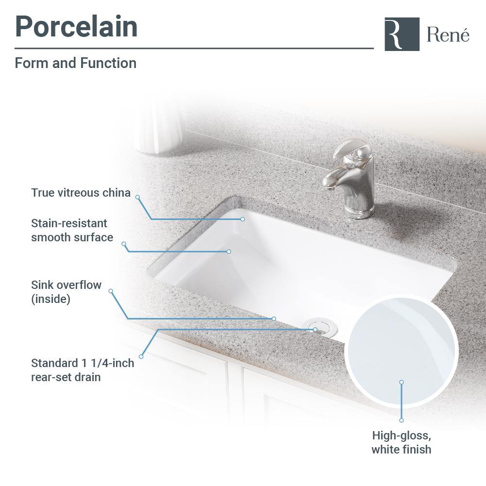 Rene 21" Rectangle Porcelain Bathroom Sink, White, R2-1002-W-PUD-ABR - The Sink Boutique