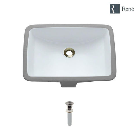 Rene 21" Rectangle Porcelain Bathroom Sink, White, R2-1002-W-PUD-BN