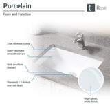 Rene 21" Rectangle Porcelain Bathroom Sink, White, R2-1002-W-PUD-BN - The Sink Boutique