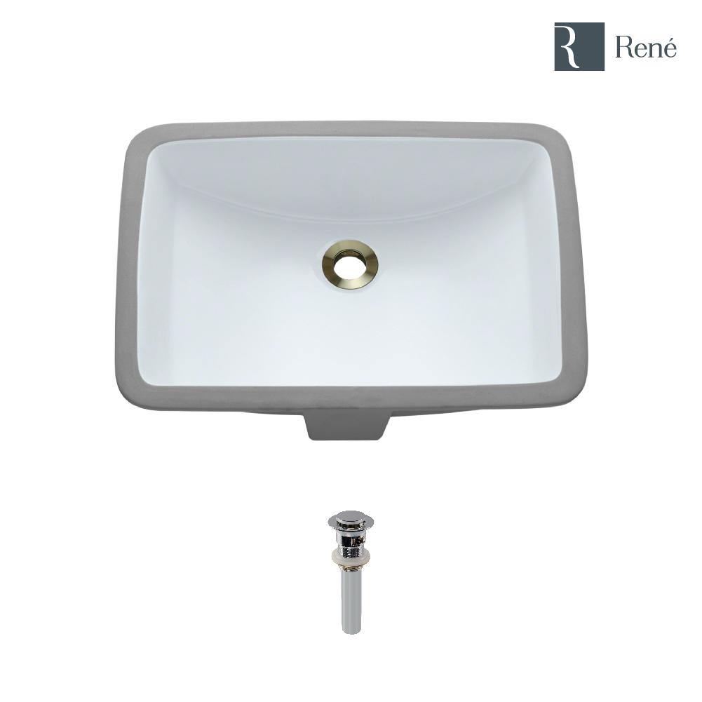 Rene 21" Rectangle Porcelain Bathroom Sink, White, R2-1002-W-PUD-C
