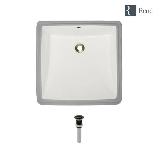 Rene 17" Rectangle Porcelain Bathroom Sink, Biscuit, R2-1003-B-PUD-ABR