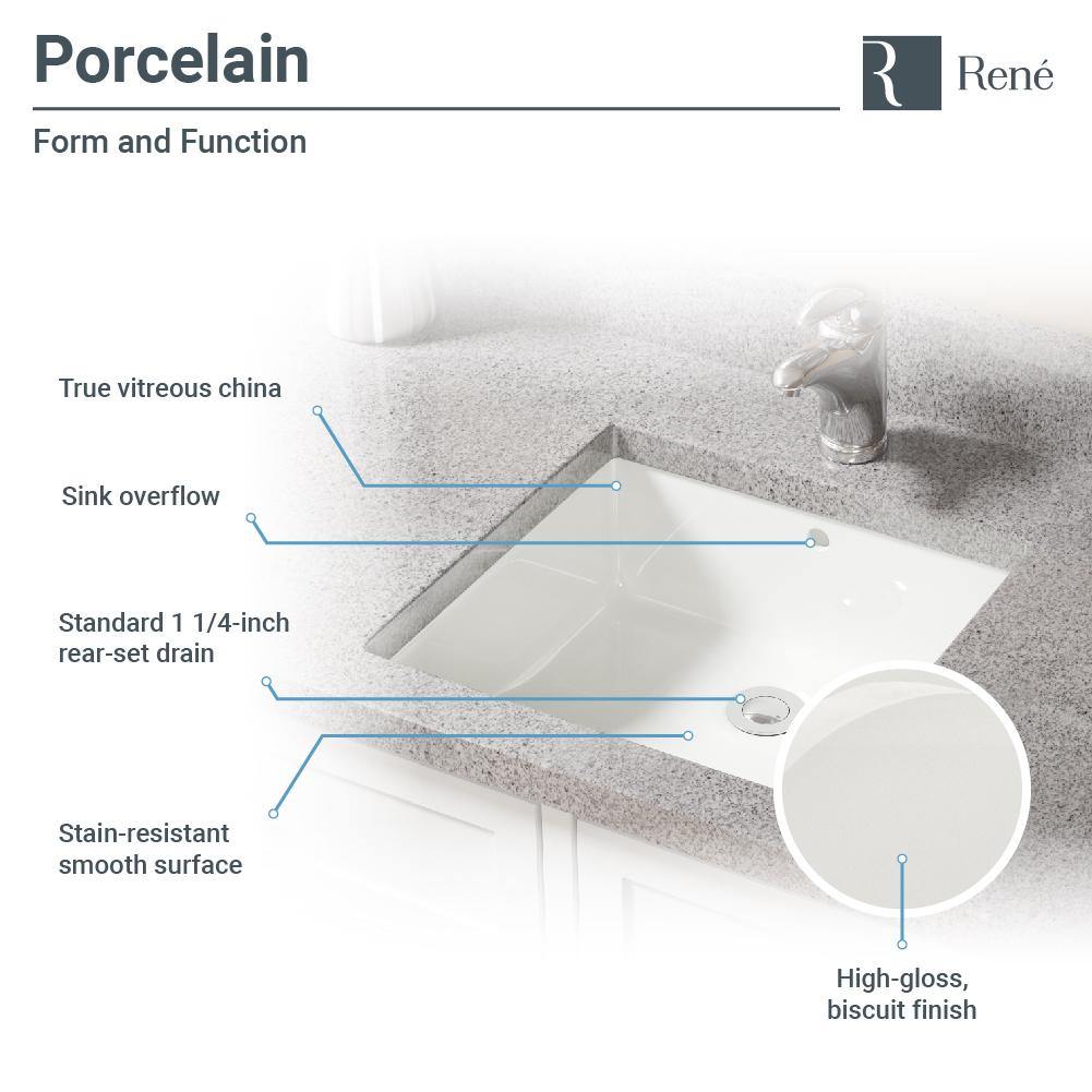 Rene 17" Rectangle Porcelain Bathroom Sink, Biscuit, R2-1003-B-PUD-ABR - The Sink Boutique
