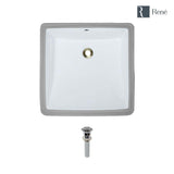 Rene 17" Rectangle Porcelain Bathroom Sink, White, R2-1003-W-PUD-C