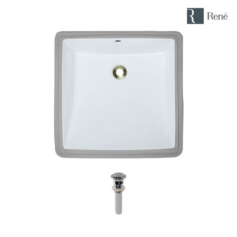 Rene 17" Rectangle Porcelain Bathroom Sink, White, R2-1003-W-PUD-C