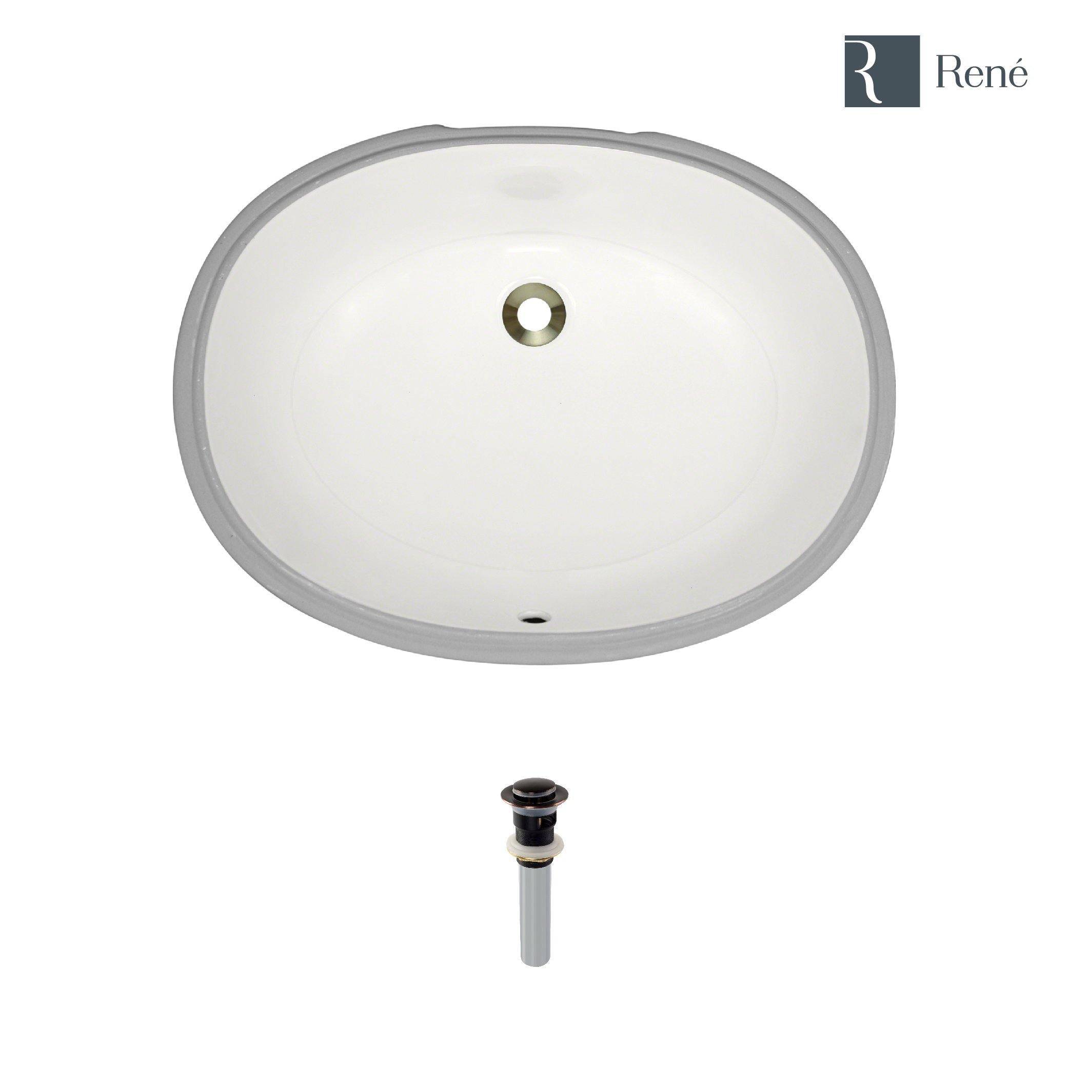 Under-Mount Porcelain Bathroom Sink in Biscuit with Pop-Up Drain in Antique Bronze Under-Mount Porcelain Bathroom Sink in Biscuit with Pop-Up Drain in Antique Bronze