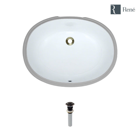 Rene 22" Oval Porcelain Bathroom Sink, White, R2-1005-W-PUD-ABR
