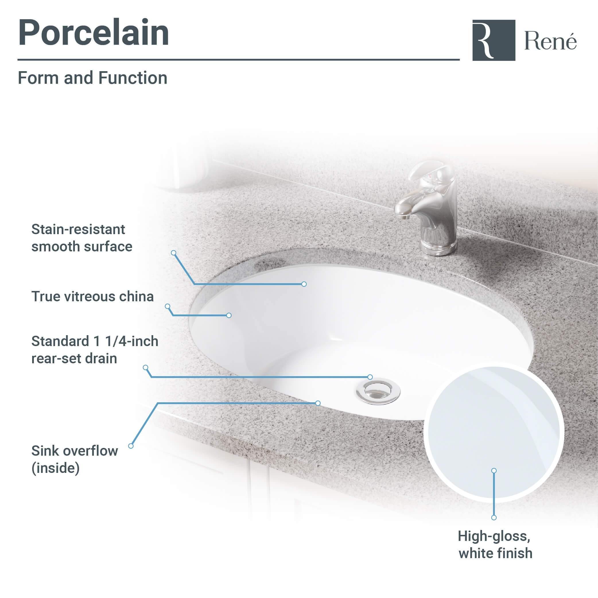 Rene 22" Oval Porcelain Bathroom Sink, White, R2-1005-W-PUD-ABR - The Sink Boutique