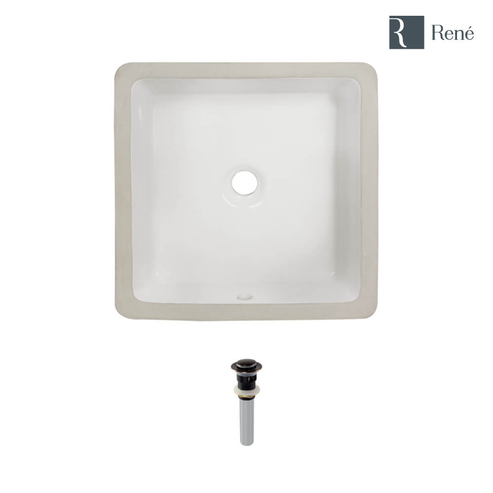Under-Mount Porcelain Bathroom Sink in Biscuit with Pop-Up Drain in Antique Bronze Under-Mount Porcelain Bathroom Sink in Biscuit with Pop-Up Drain in Antique Bronze