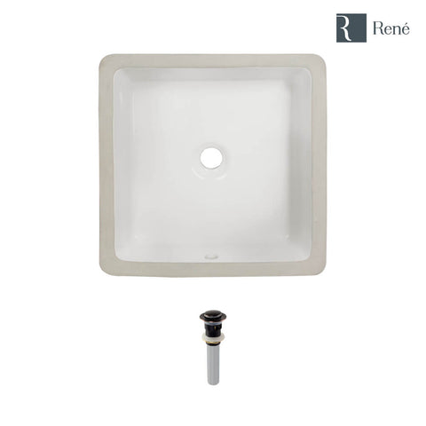 Rene 16" Square Porcelain Bathroom Sink, Biscuit, R2-1006-B-PUD-ABR