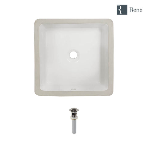 Rene 16" Square Porcelain Bathroom Sink, Biscuit, R2-1006-B-PUD-BN