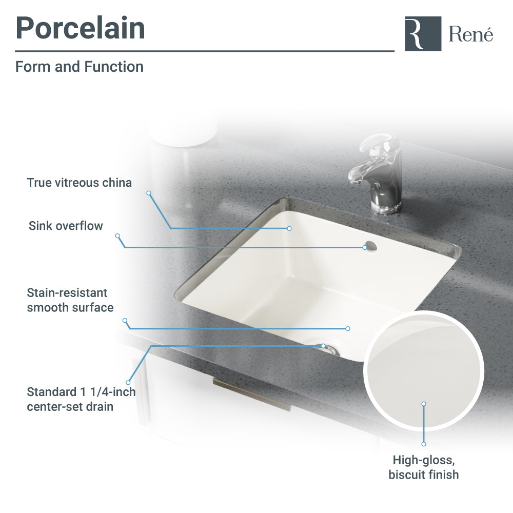 Rene 16" Square Porcelain Bathroom Sink, Biscuit, R2-1006-B-PUD-C - The Sink Boutique