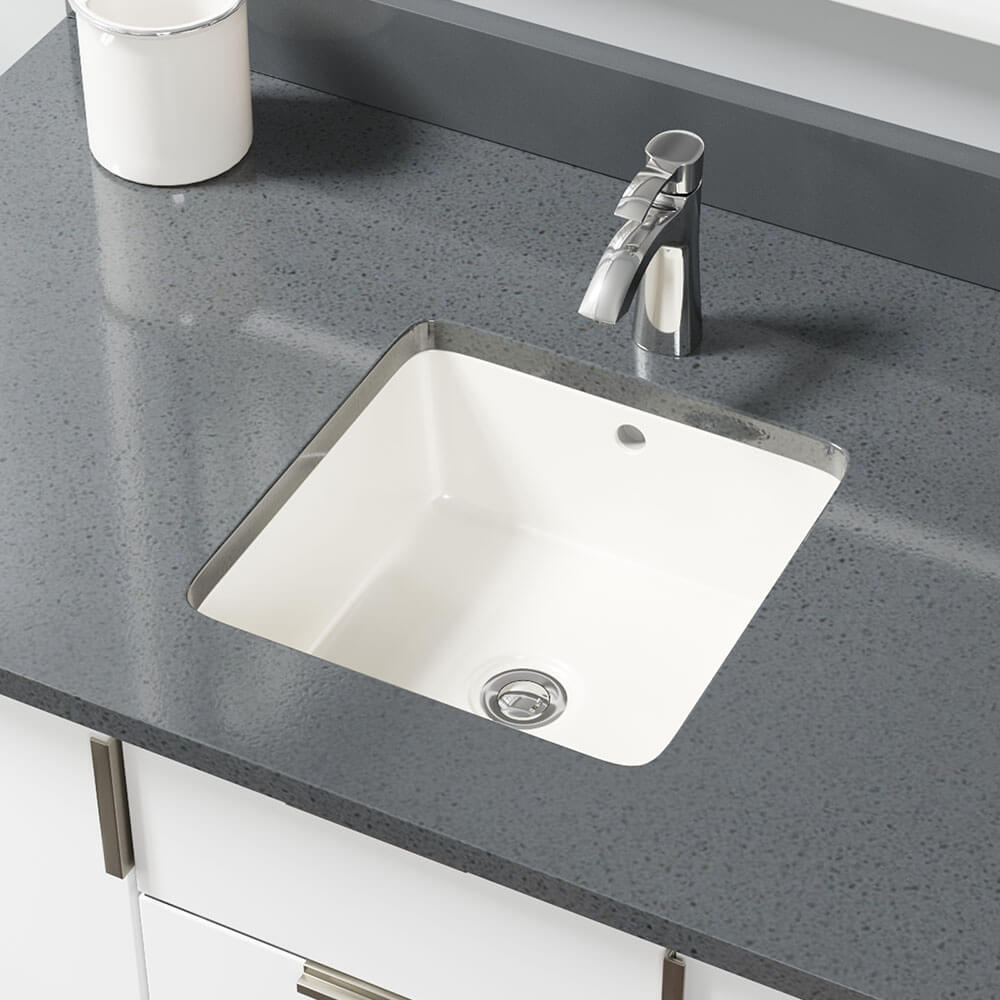 Alternate Image for Rene 16" Square Porcelain Bathroom Sink, Biscuit, R2-1006-B-PUD-C