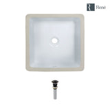 Rene 16" Square Porcelain Bathroom Sink, White, R2-1006-W-PUD-ABR