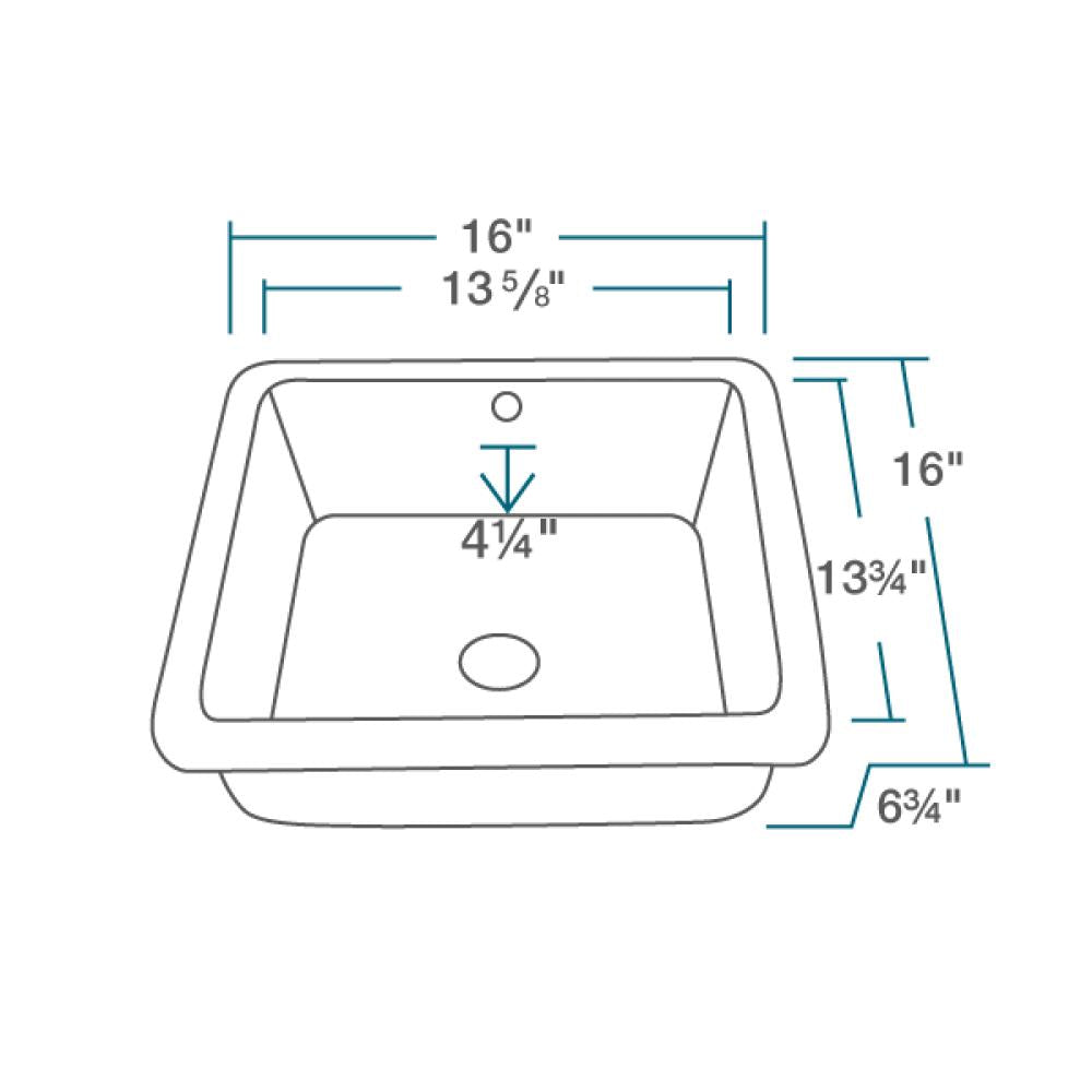 Rene 16" Square Porcelain Bathroom Sink, White, R2-1006-W-PUD-C - The Sink Boutique