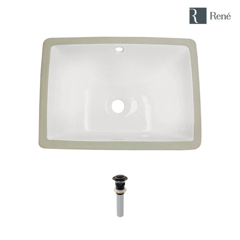 Rene 18" Rectangle Porcelain Bathroom Sink, Biscuit, R2-1007-B-PUD-ABR