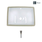 Rene 18" Rectangle Porcelain Bathroom Sink, White, R2-1007-W-PUD-BN