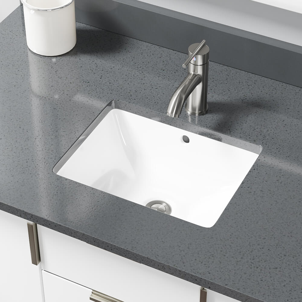 Rene 18" Rectangle Porcelain Bathroom Sink, White, R2-1007-W-PUD-BN - The Sink Boutique