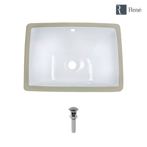 Rene 18" Rectangle Porcelain Bathroom Sink, White, R2-1007-W-PUD-C