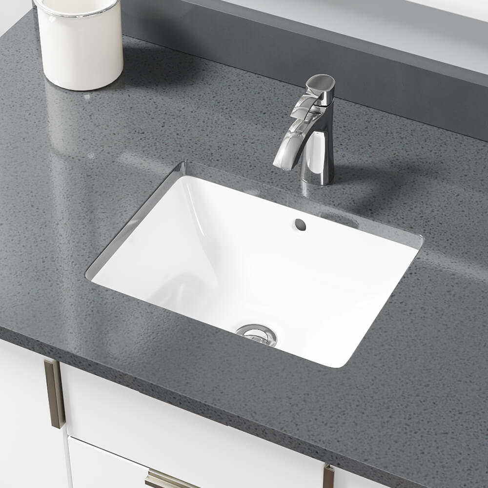 Rene 18" Rectangle Porcelain Bathroom Sink, White, R2-1007-W-PUD-C - The Sink Boutique