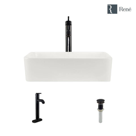 Rene 19" Rectangle Porcelain Bathroom Sink, Biscuit, with Faucet, R2-5007-B-R9-7001-ABR