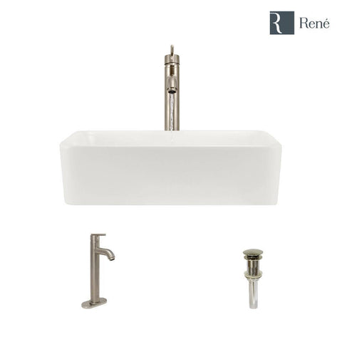 Rene 19" Rectangle Porcelain Bathroom Sink, Biscuit, with Faucet, R2-5007-B-R9-7001-BN