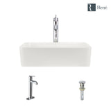 Rene 19" Rectangle Porcelain Bathroom Sink, Biscuit, with Faucet, R2-5007-B-R9-7001-C