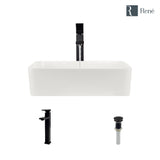 Rene 19" Rectangle Porcelain Bathroom Sink, Biscuit, with Faucet, R2-5007-B-R9-7003-ABR
