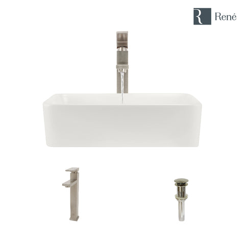 Rene 19" Rectangle Porcelain Bathroom Sink, Biscuit, with Faucet, R2-5007-B-R9-7003-BN