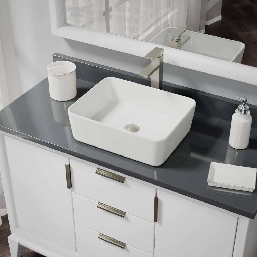 Rene 19" Rectangle Porcelain Bathroom Sink, Biscuit, with Faucet, R2-5007-B-R9-7003-BN - The Sink Boutique