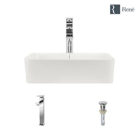 Rene 19" Rectangle Porcelain Bathroom Sink, Biscuit, with Faucet, R2-5007-B-R9-7003-C