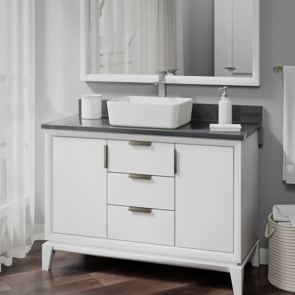 Rene 19" Rectangle Porcelain Bathroom Sink, Biscuit, with Faucet, R2-5007-B-R9-7003-C - The Sink Boutique
