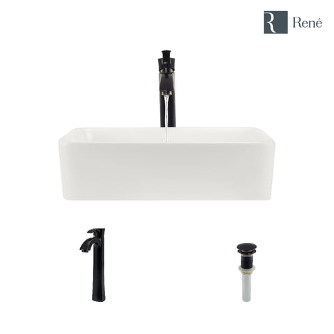 Rene 19" Rectangle Porcelain Bathroom Sink, Biscuit, with Faucet, R2-5007-B-R9-7006-ABR