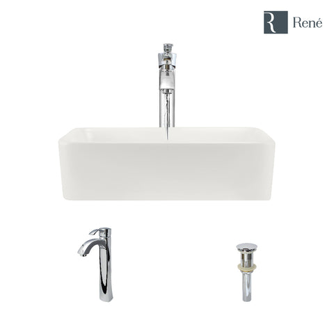 Rene 19" Rectangle Porcelain Bathroom Sink, Biscuit, with Faucet, R2-5007-B-R9-7006-C
