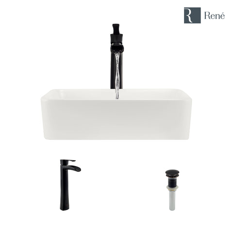 Rene 19" Rectangle Porcelain Bathroom Sink, Biscuit, with Faucet, R2-5007-B-R9-7007-ABR