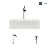 Rene 19" Rectangle Porcelain Bathroom Sink, Biscuit, with Faucet, R2-5007-B-R9-7007-C