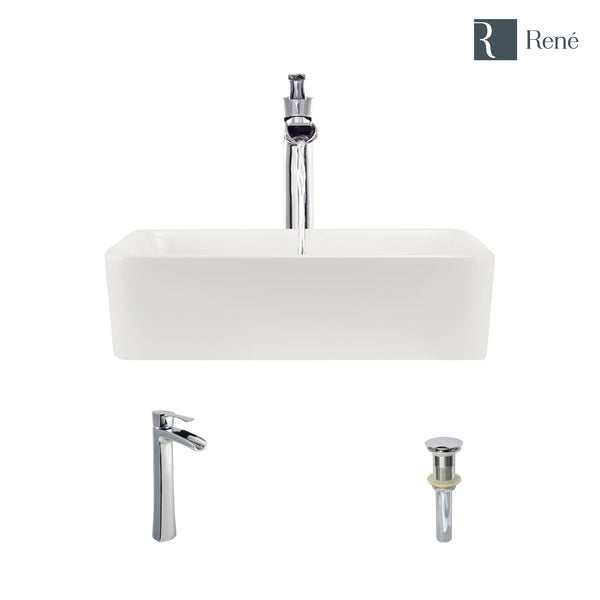 Rene 19" Rectangle Porcelain Bathroom Sink, Biscuit, with Faucet, R2-5007-B-R9-7007-C