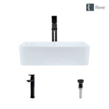 Rene 19" Rectangle Porcelain Bathroom Sink, White, with Faucet, R2-5007-W-R9-7003-ABR