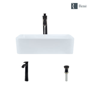 Alternate Image for Rene 19" Rectangle Porcelain Bathroom Sink, White, with Faucet, R2-5007-W-R9-7006-ABR