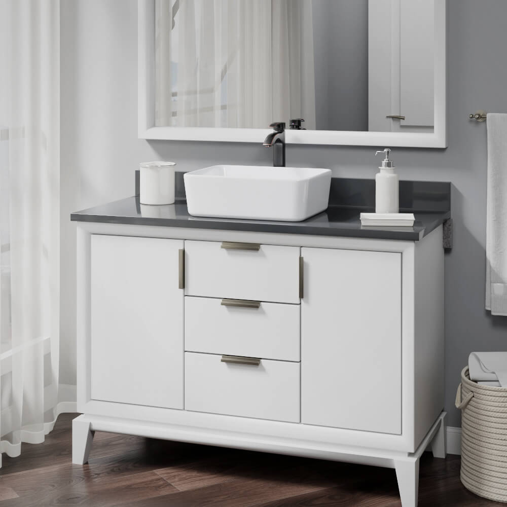 Rene 19" Rectangle Porcelain Bathroom Sink, White, with Faucet, R2-5007-W-R9-7006-ABR - The Sink Boutique
