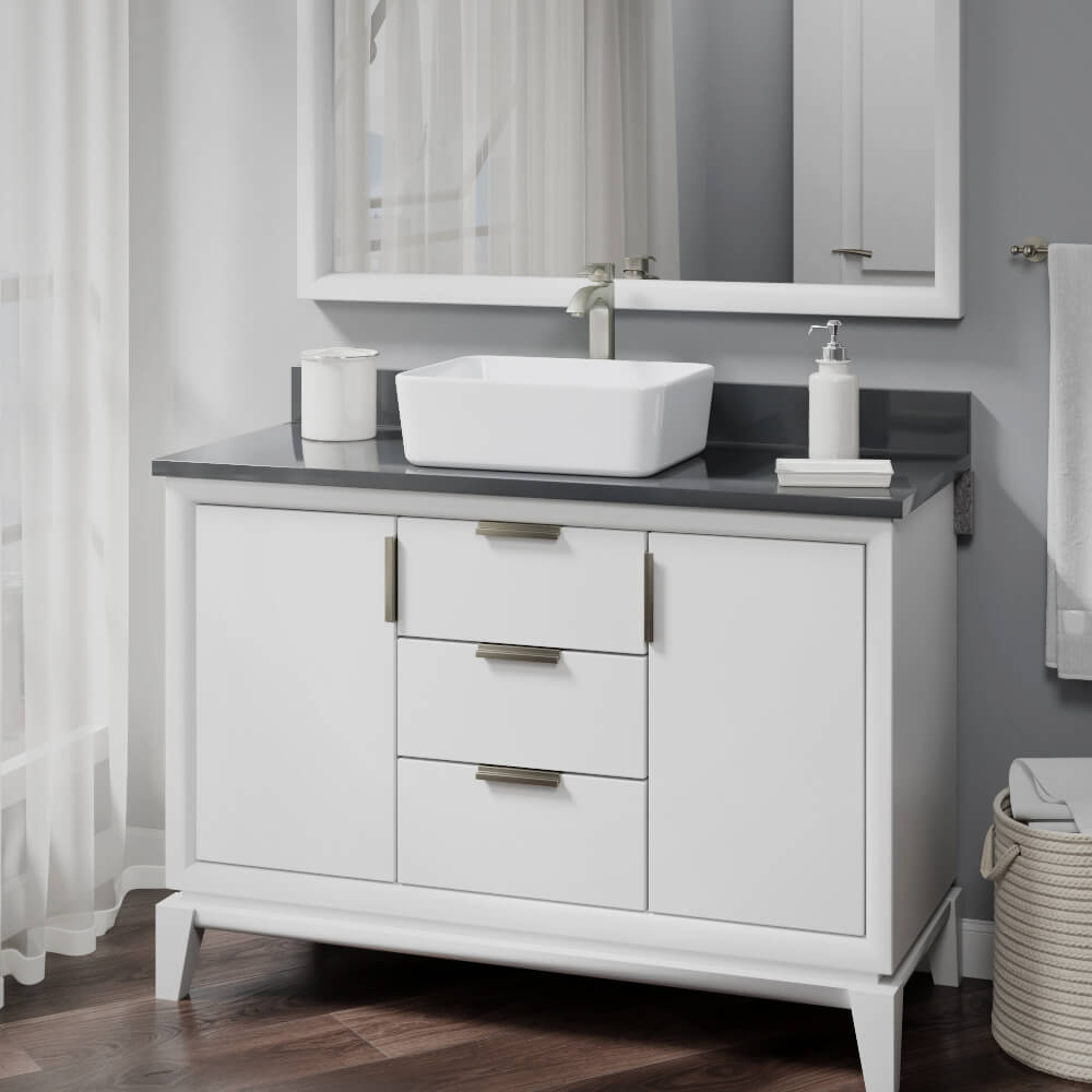 Rene 19" Rectangle Porcelain Bathroom Sink, White, with Faucet, R2-5007-W-R9-7006-BN - The Sink Boutique