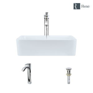 Alternate Image for Rene 19" Rectangle Porcelain Bathroom Sink, White, with Faucet, R2-5007-W-R9-7006-C