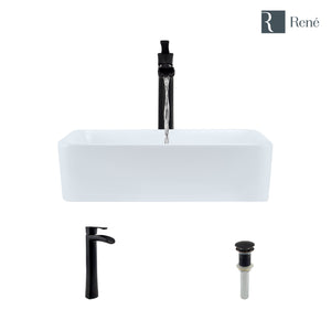 Alternate Image for Rene 19" Rectangle Porcelain Bathroom Sink, White, with Faucet, R2-5007-W-R9-7007-ABR