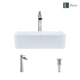 Rene 19" Rectangle Porcelain Bathroom Sink, White, with Faucet, R2-5007-W-R9-7007-C