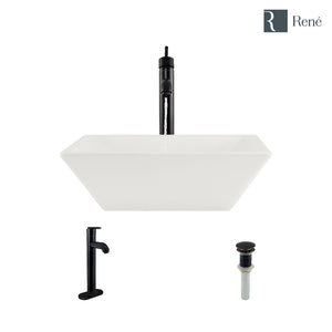 Alternate Image for Rene 16" Square Porcelain Bathroom Sink, Biscuit, with Faucet, R2-5010-B-R9-7001-ABR