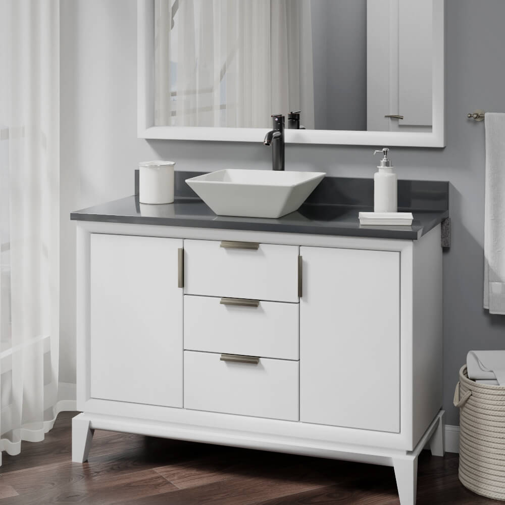 Rene 16" Square Porcelain Bathroom Sink, Biscuit, with Faucet, R2-5010-B-R9-7001-ABR - The Sink Boutique