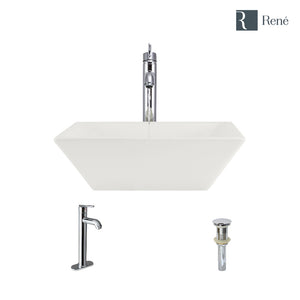 Alternate Image for Rene 16" Square Porcelain Bathroom Sink, Biscuit, with Faucet, R2-5010-B-R9-7001-C