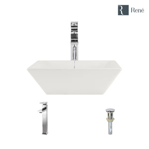 Alternate Image for Rene 16" Square Porcelain Bathroom Sink, Biscuit, with Faucet, R2-5010-B-R9-7003-C