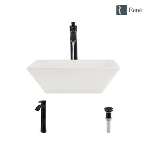 Alternate Image for Rene 16" Square Porcelain Bathroom Sink, Biscuit, with Faucet, R2-5010-B-R9-7006-ABR